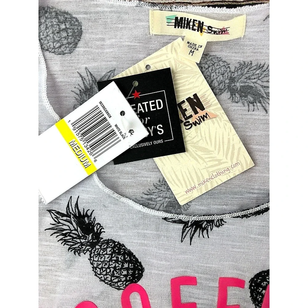 Miken Coffee & Sunshine Pineapple Print Swimsuit Cover-up Size Medium‎ NEW